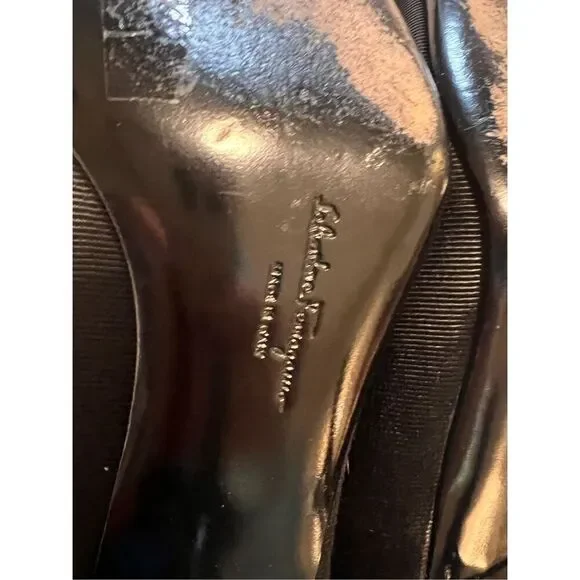 Ferragamo Size 8 Bow Front Pump Heels Black Pointed Toe Dressy Classic Old Money - Picture 15 of 16